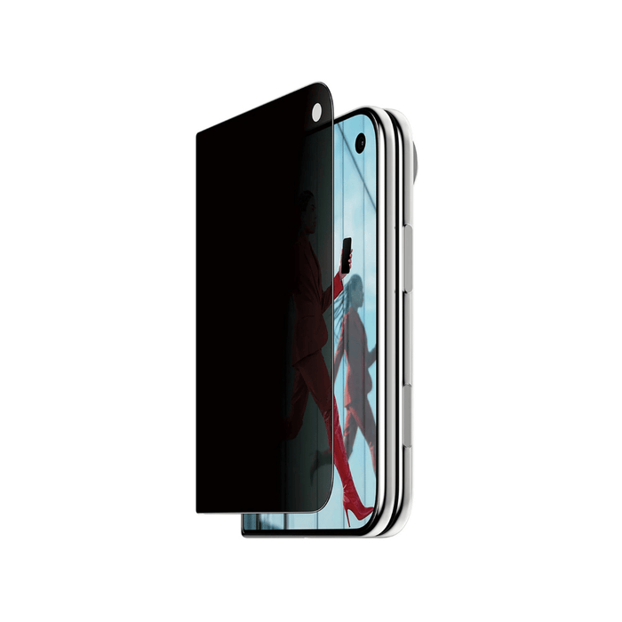 PanzerGlass Outer Screen Protector for iPhone Duo 2-way privacy protection limits screen visibility from the sides.