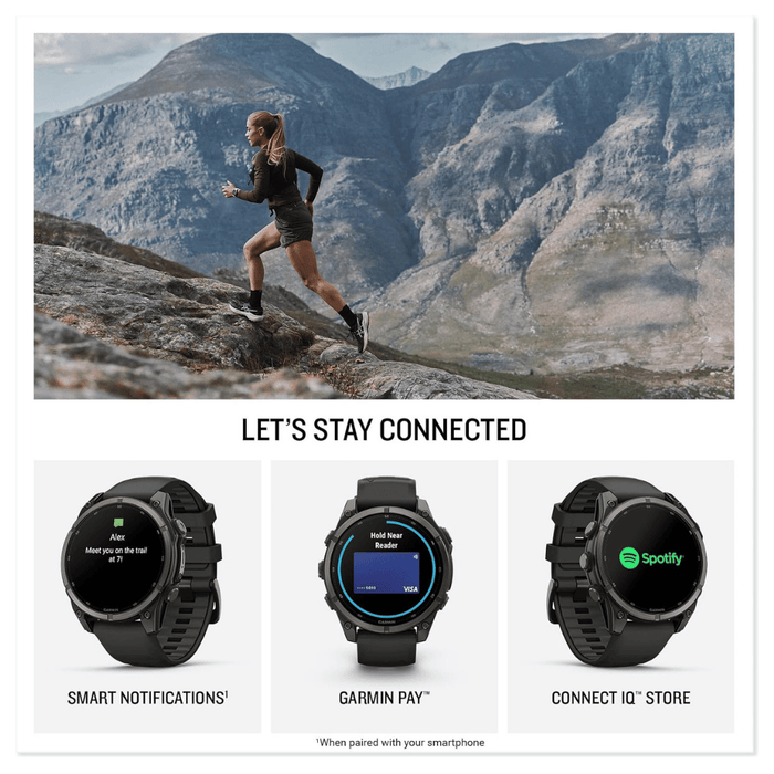Garmin fēnix 9 Smartwatch Carbon Gray/Black Silicone Band 47mm, 1.4-inch AMOLED display with vibrant colors.