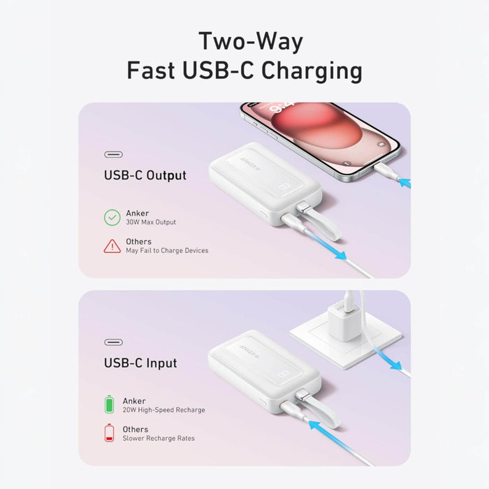 ‫باور بانك أنكر Zolo سعة 10000 مللي أمبير مع كابلي USB-C وLightning، شحن سريع 30 واط | تميمي بروجكتس قطر‬
