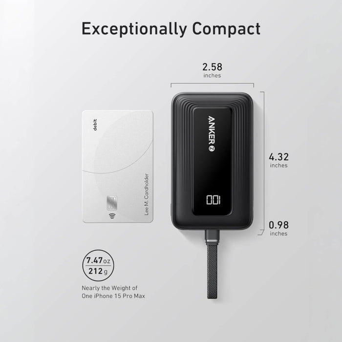 ‫باور بانك أنكر Zolo سعة 10000 مللي أمبير مع كابلي USB-C وLightning، شحن سريع 30 واط | تميمي بروجكتس قطر‬