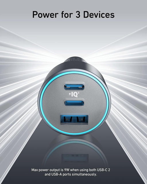 Get Anker ‫شاحن انكر للسيارة ٣ منافذ بقوة ٦٧ واط - مع واير USB-C‬ in Qatar from TaMiMi Projects
