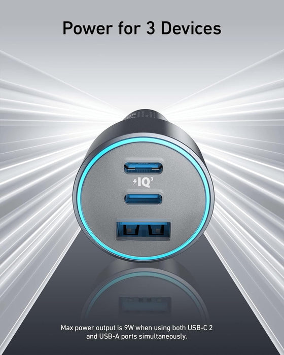 Get Anker ‫شاحن انكر للسيارة ٣ منافذ بقوة ٦٧ واط - مع واير USB-C‬ in Qatar from TaMiMi Projects