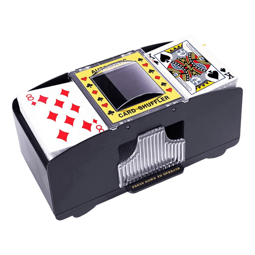 Electric card shuffler for 2 decks, battery-operated, ideal for automatic shuffling during poker games, from TaMiMi Projects in Qatar