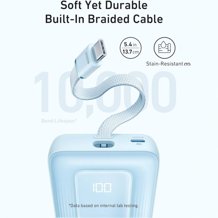 ‫باور بانك أنكر Zolo سعة 10000 مللي أمبير مع كابلي USB-C وLightning، شحن سريع 30 واط | تميمي بروجكتس قطر‬
