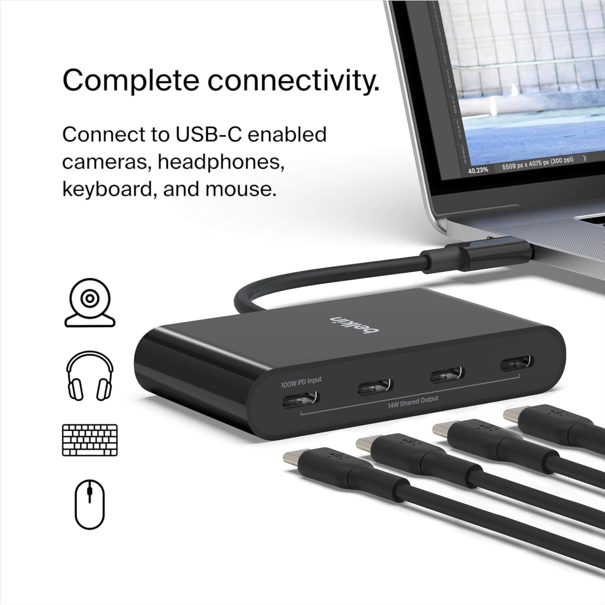 وصلة بيلكن USB-C ١٠٠ واط - ٤ منافذ وصلة بيلكن USB-C ١٠٠ واط - ٤ منافذ