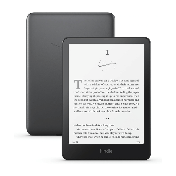 ‫Amazon Kindle Paperwhite Signature Edition 32GB in Metallic Black‬, with a 7-inch, 300 ppi glare-free display for reading.