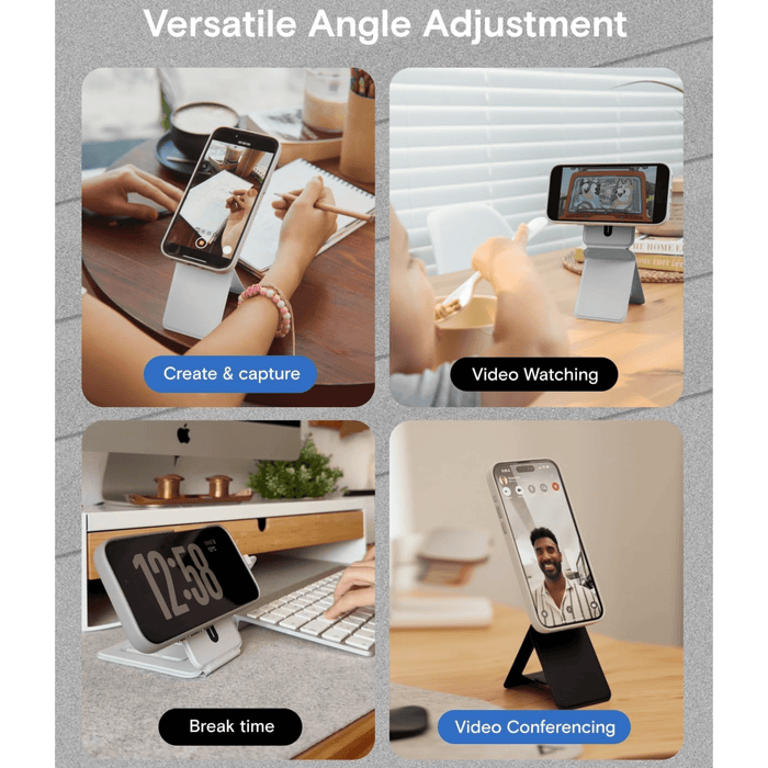 MOFT magnetic tripod phone holder compatible with MagSafe iPhones for filming and video calls.