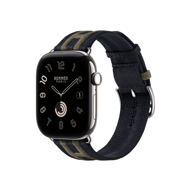 Apple Watch Hermès Series 12 GPS + Cellular 46mm Silver Titanium with Rocabar Club Bleu Nuit/Gris Titane