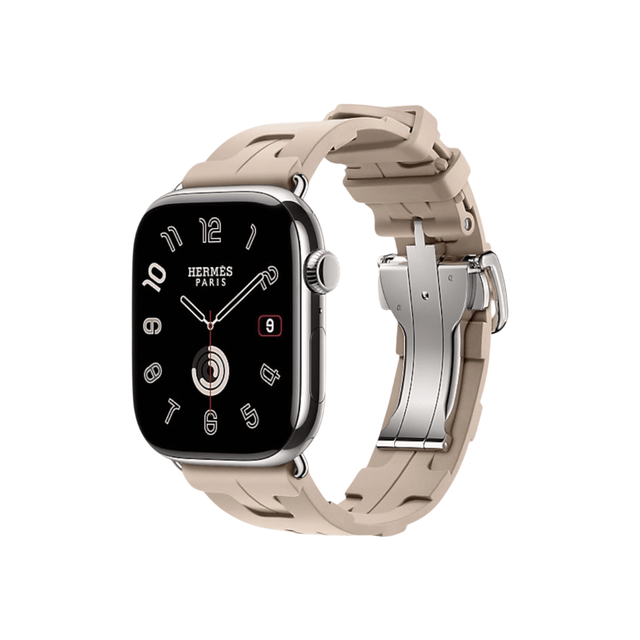 Apple Watch Hermès Series 11, 46mm Silver Titanium with Grège Kilim Single Tour. TaMiMi Projects Qatar.