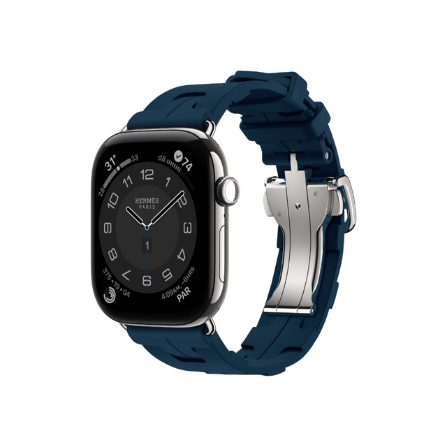 Apple Watch Hermès Series 12 GPS + Cellular 46mm Silver Titanium with Single Tour Deployment Buckle Bleu de Malte