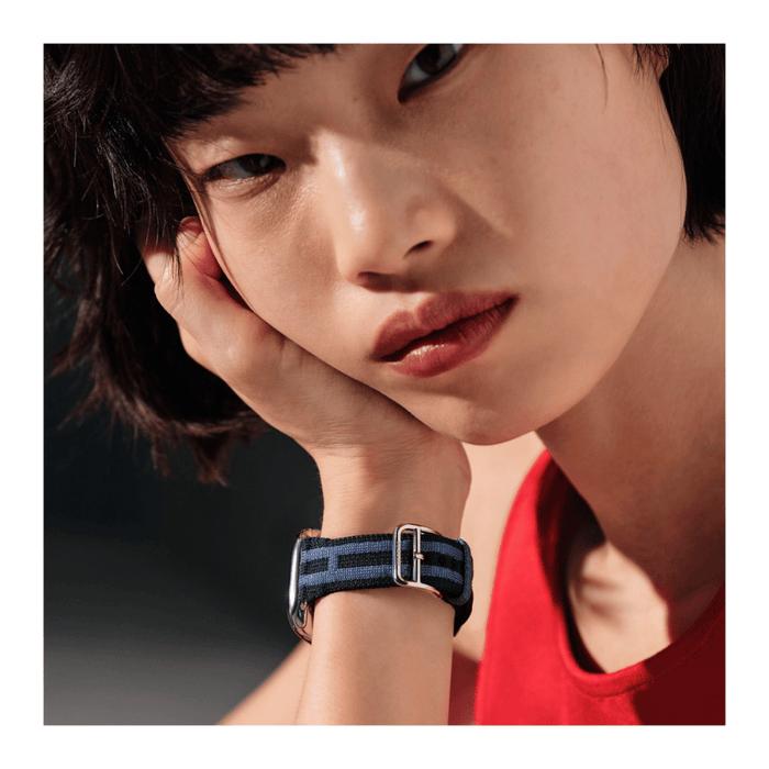 Apple Watch Hermès Series 12 GPS + Cellular 42mm Silver Titanium with Rocabar Club Bleu Nuit/Bleu Brighton