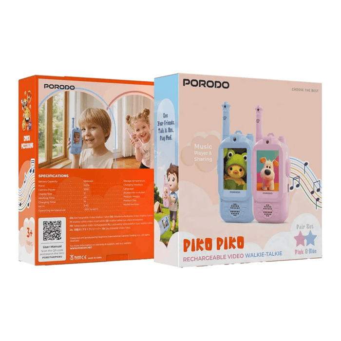 Porodo Piko Piko Rechargeable Video Walkie-Talkie - Pink & Blue