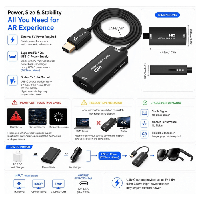 ‫محول عرض من HDMI إلى USB-C لنظارات الواقع المعزز