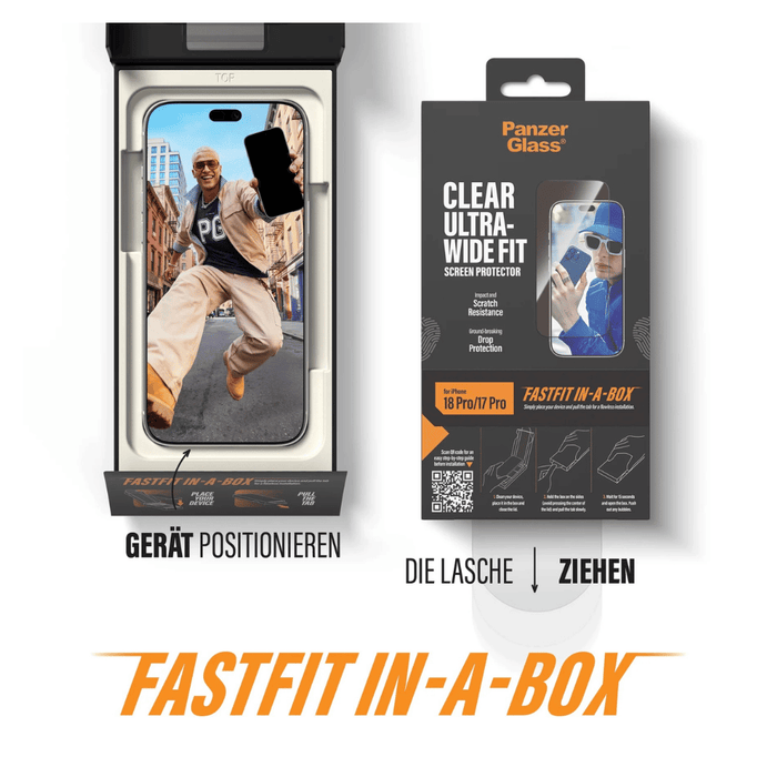 PanzerGlass Screen Protector for iPhone 18 Pro / 17 Pro, Strong glass resistant to scratches, impacts, and drops.
