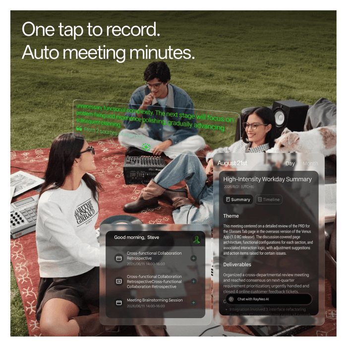 RayNeo iO AI Smart Glasses, Up to 2 days of use, depending on activity, with fast charging to 80% in 25 minutes.