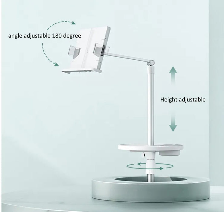 Adjustable aluminum book stand, 180° rotation, 104-148 cm height, flexible clips, 6.6 lbs capacity - TaMiMi Projects Qatar.