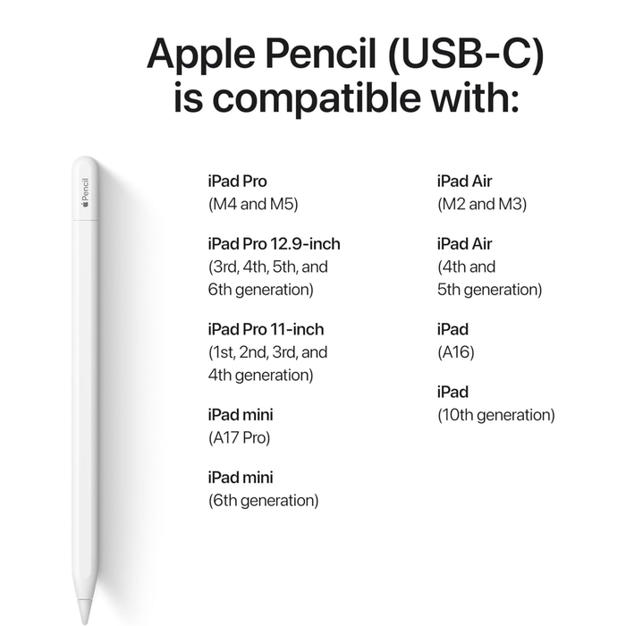 Apple Pencil USB-C (2023) white stylus with magnetic attachment for iPad drawing and note-taking