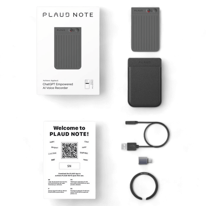 AI Voice Recorder, PLAUD Note Voice Recorder with Case, App Control, Transcribe and Summarize features powered by ChatGPT, supports 57 languages, 64GB memory, ideal for recording calls, meetings, and interviews.