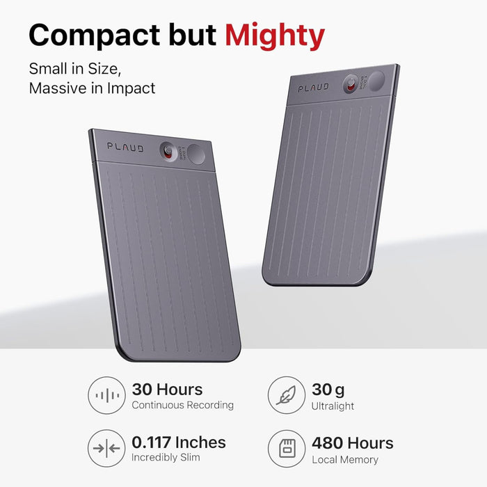 PLAUD Note AI Voice Recorder with case, app control, transcribe and summarize capabilities powered by ChatGPT, 64GB memory, supports 57 languages, perfect for calls, meetings, and interviews. Available at TaMiMi Projects in Qatar.