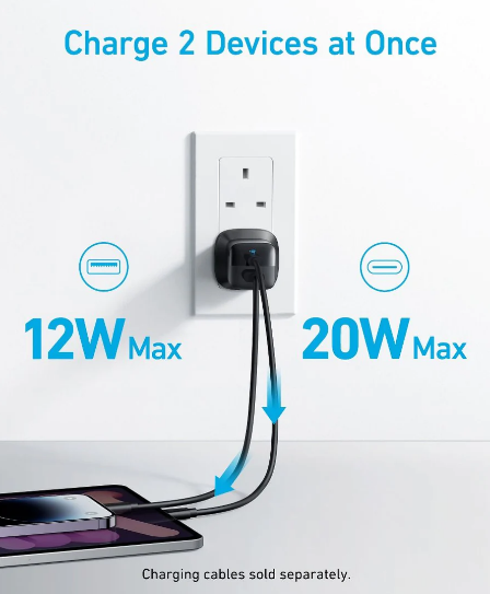 Anker 323 Ultra Charger 33W - 2 Port With USB-C Cable - Black