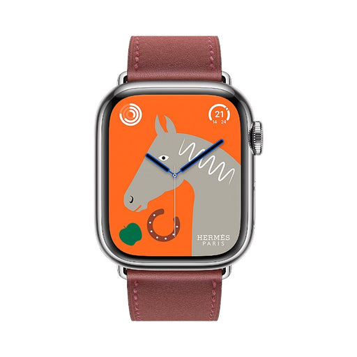 Side profile of Apple Watch Hermès S9 - 41mm size, Swift Leather Single Tour band in Rouge H.
