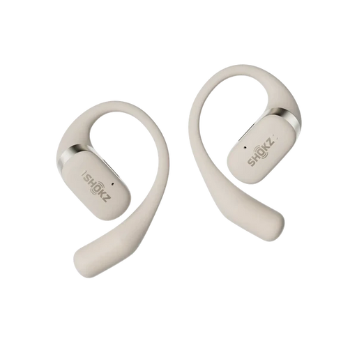 Wireless SHOKZ OpenFit Headphones - Beige, available at TaMiMi Projects Qatar