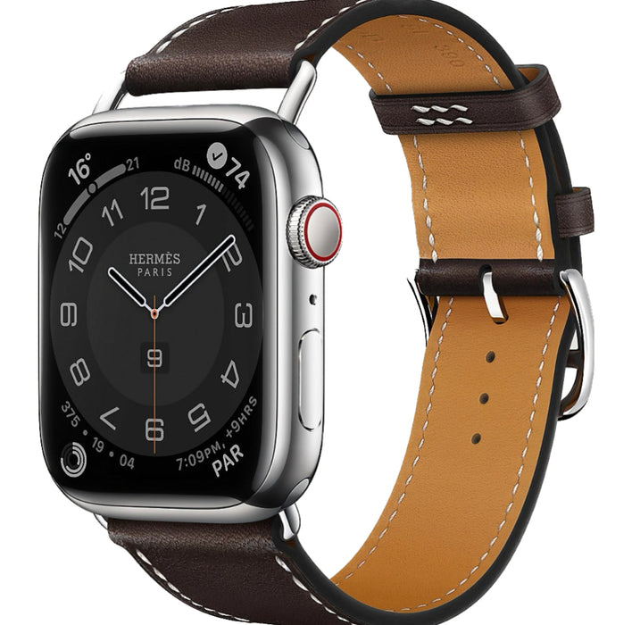 Apple Watch Hermès - Ebène Barenia calfskin Attelage Single Tour - 45mm