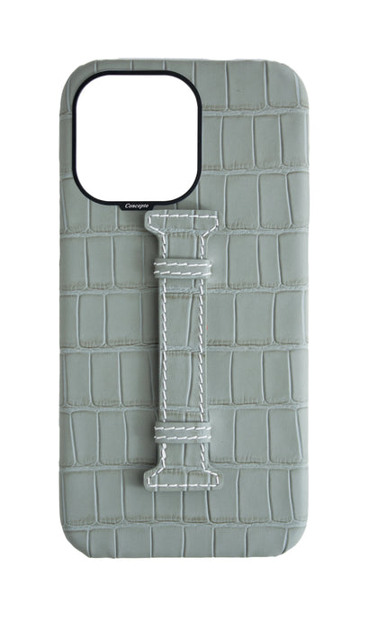Matte Grey Embossed Crocodile Case - For iPhone 14 Pro