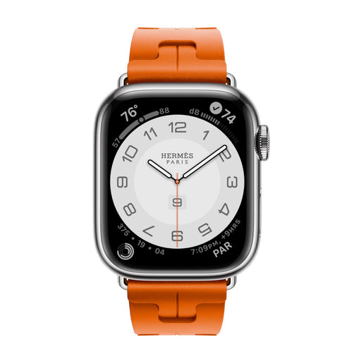 Get Apple Apple Watch Hermès S9 Silver Stainless Steel Case with Kilim Single Tour - Orange - 41mm in Qatar from TaMiMi Projects