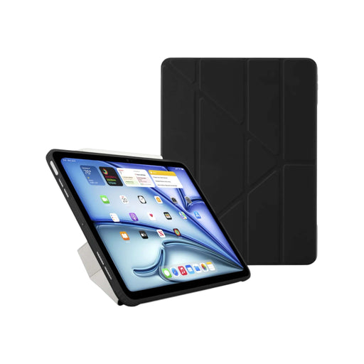 Origami No1 Original Case for iPad Air 13-inch 2024 with a transparent back and 5-way folding cover. Features an Apple Pencil charging slot. Available at TaMiMi Projects in Qatar.