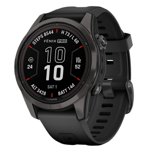 Image of Garmin Fēnix® 7S Pro Sapphire in Carbon Grey, showcasing its advanced features and durable design. Available at TaMiMi Projects in Qatar.