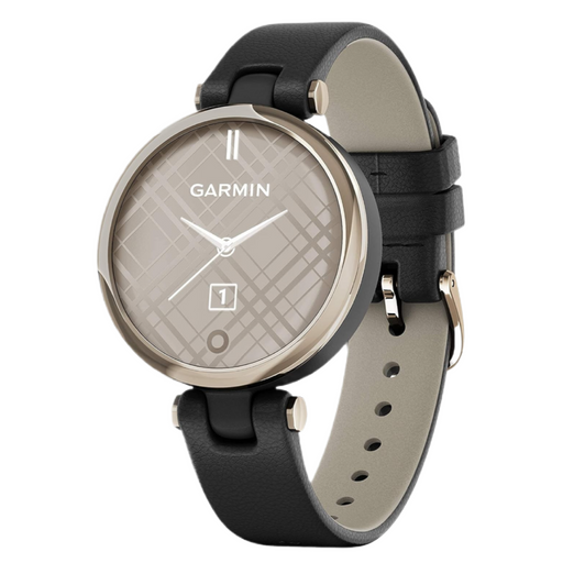 Get Garmin Lily® Classic Edition - Cream Gold Bezel with Black Case and Italian Leather Band - 34mm in Qatar from TaMiMi Projects