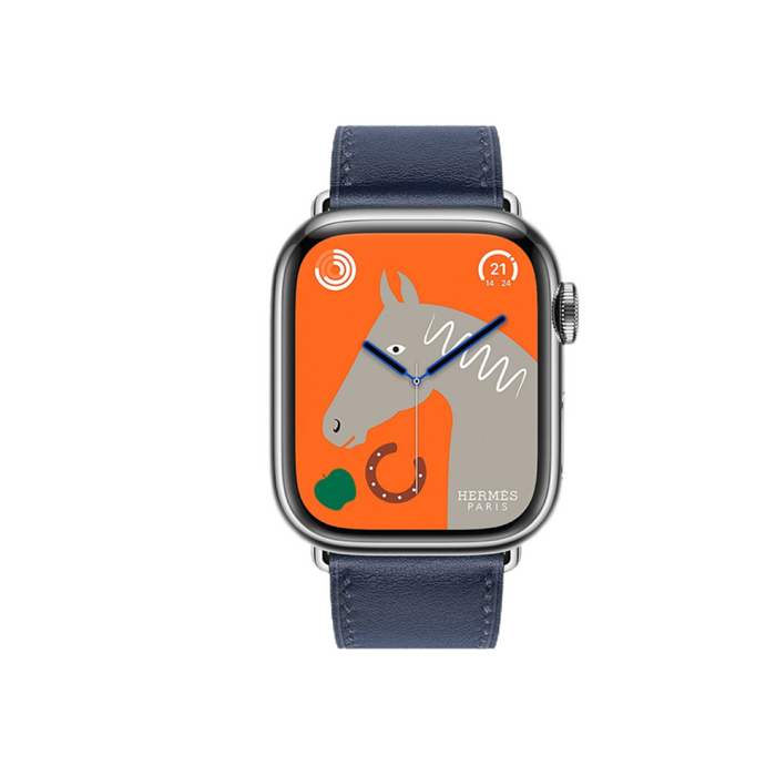 Apple Watch Hermès S9 Silver Stainless Steel Case with Single Tour - Navy - 41mm