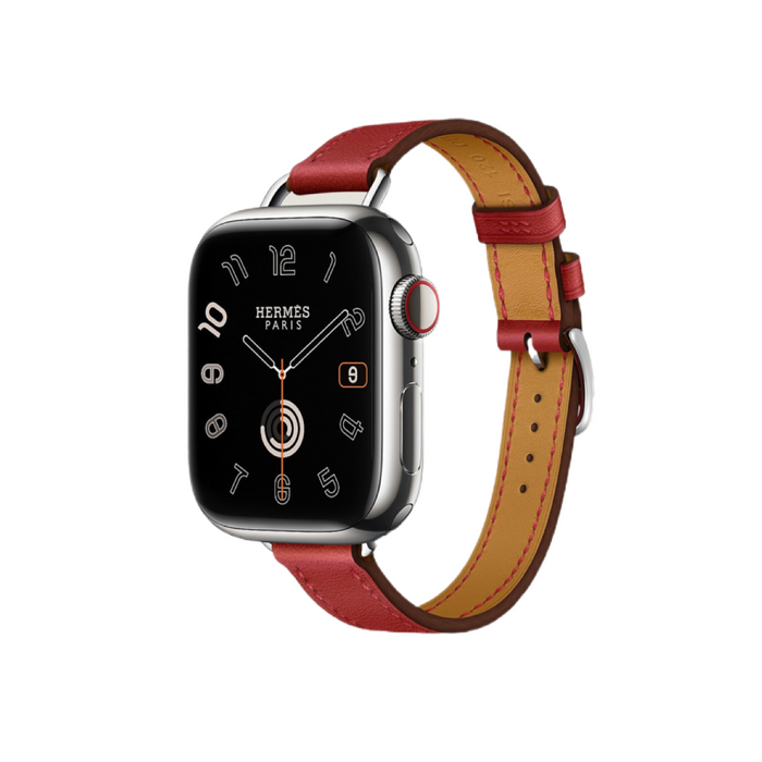 Apple Watch Hermès S9 Silver Stainless Steel Case with Single Tour Attelage - Vermillon - 41mm