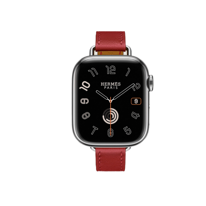 Apple Watch Hermès S9 Silver Stainless Steel Case with Single Tour Attelage - Vermillon - 41mm
