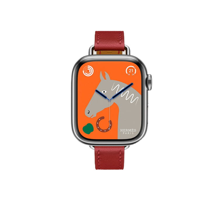 Apple Watch Hermès S9 Silver Stainless Steel Case with Single Tour Attelage - Vermillon - 41mm