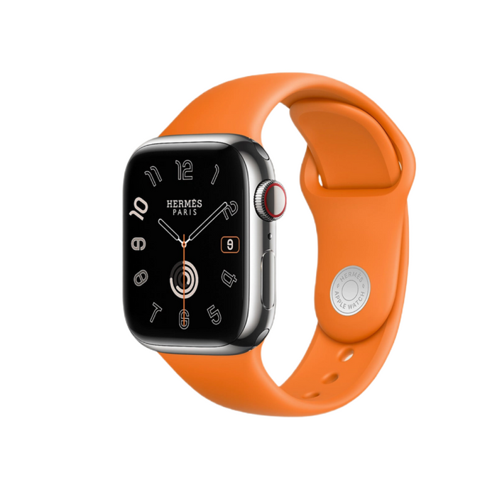 Apple Watch Hermès S9 Silver Stainless Steel Case with Single Tour Attelage - Vermillon - 41mm