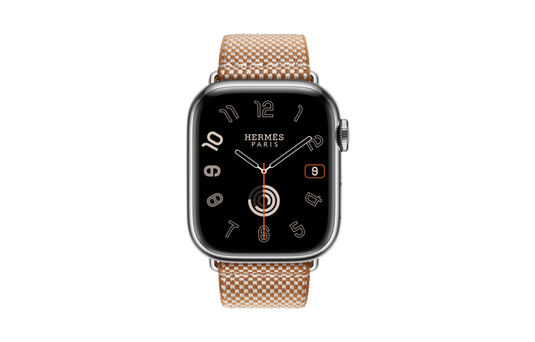 Apple Watch Hermès S9 Silver Stainless Steel Case with Toile H Single Tour - Gold/Ecru - 41mm