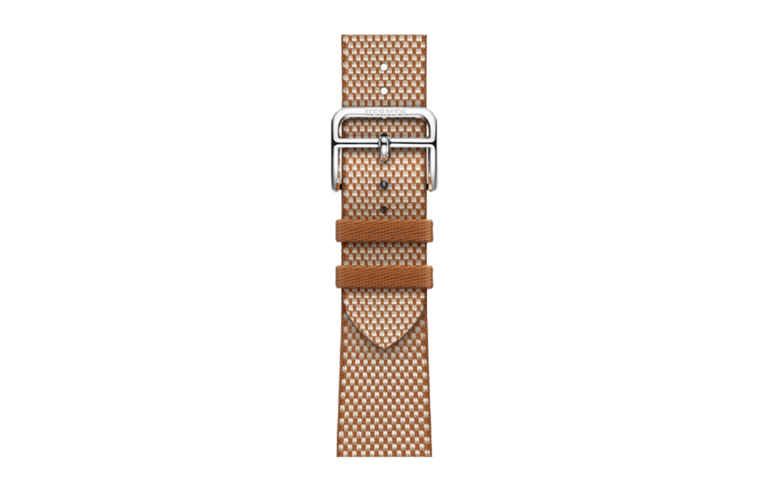 Apple Watch Hermès S9 Silver Stainless Steel Case with Toile H Single Tour - Gold/Ecru - 41mm
