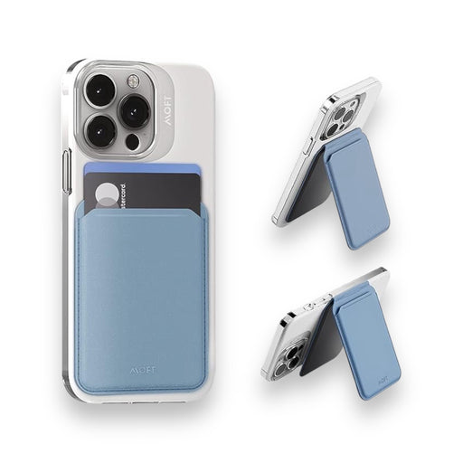 MOFT Snap Flash Wallet Stand in Windy Blue from TaMiMi Projects in Qatar, combines wallet and phone stand with flash storage, stylish and functional.