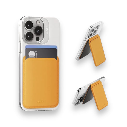 MOFT Snap Flash Wallet Stand in Yellow from TaMiMi Projects in Qatar, combines wallet and phone stand with flash storage, stylish and functional.