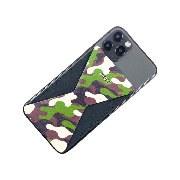 MOFT X adhesive phone stand in camouflage green, designed for hands-free convenience and portability. TaMiMi Projects, Qatar.