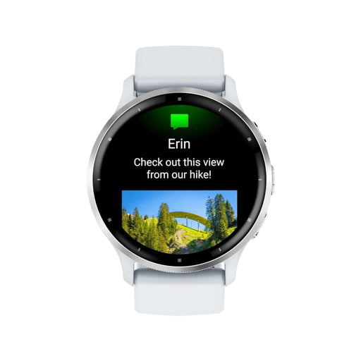 Garmin Venu 3 smartwatch, silver bezel, whitestone case, silicone band from TaMiMi Projects Qatar. Stylish and advanced.