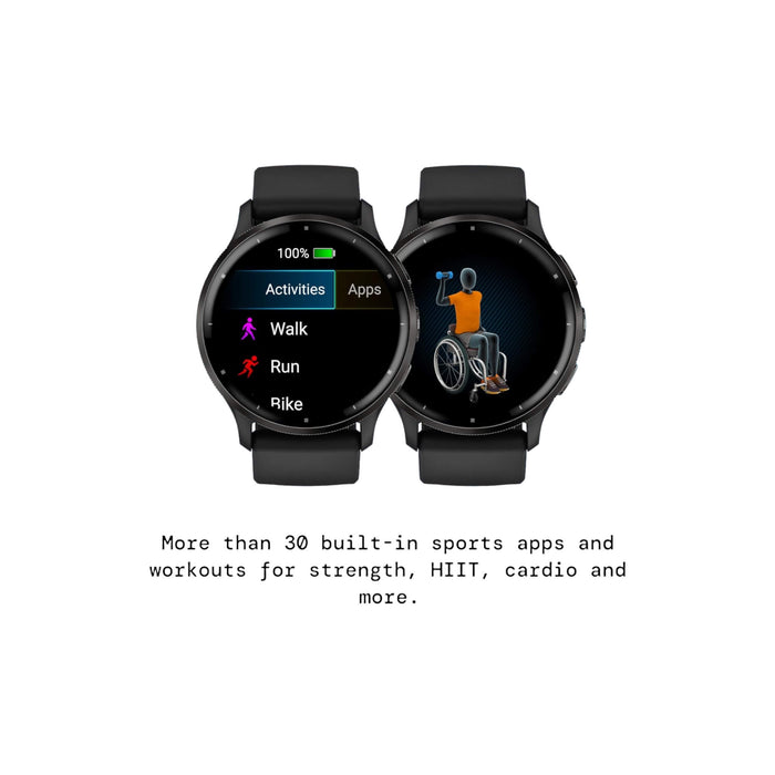 Garmin Venu 3, stainless steel bezel, black case, silicone band, 45mm, from TaMiMi Projects Qatar. Stylish and smart features.