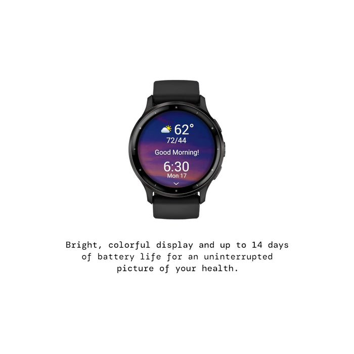 Garmin Venu 3, stainless steel bezel, black case, silicone band, 45mm, from TaMiMi Projects Qatar. Stylish and smart features.