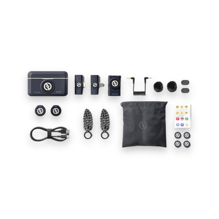 Hollyland Lark M2 Wireless Lavalier Microphone from TaMiMi Projects in Qatar. 48KHz sound, noise cancellation, 30-hour battery, 1000ft range.