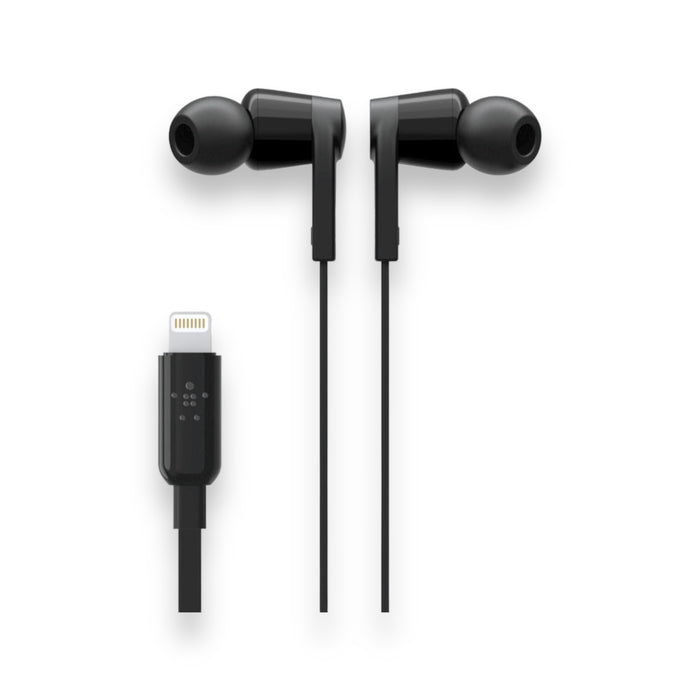 Belkin SoundForm wired earbuds from TaMiMi Projects in Qatar. Perfect fit, sweat-resistant, tangle-free, with multi-control button.