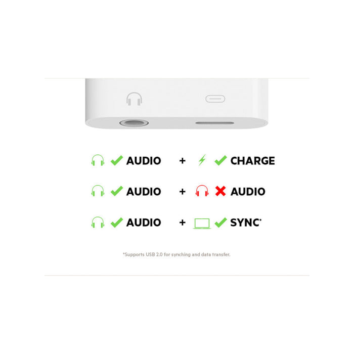 Belkin 3.5mm Audio + Charge RockStar Adapter with Lightning connector from TaMiMi Projects in Qatar. Audio and charging in one device.