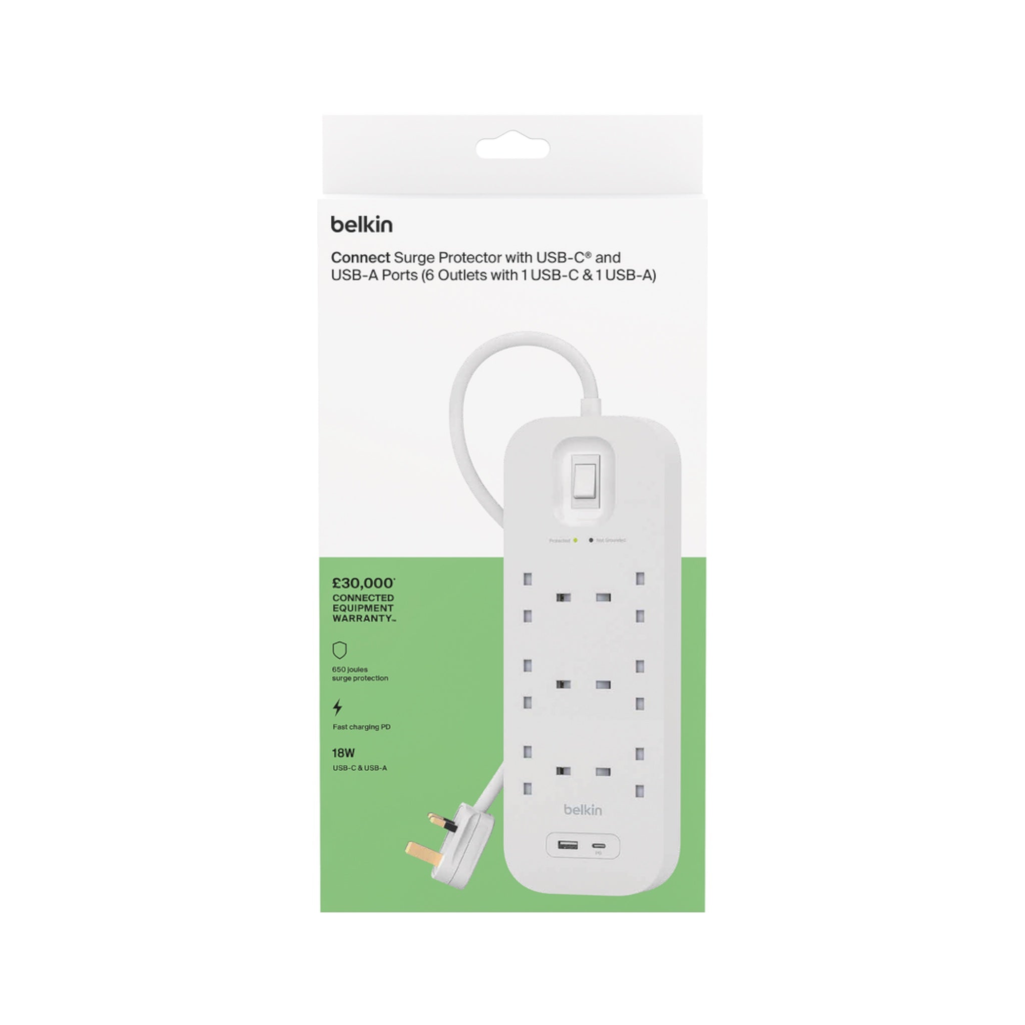 محول بيلكن ٦ مداخل مع منفذ تايب سي PD ومنفذ USB-A محول بيلكن ٦ مداخل مع منفذ تايب سي PD ومنفذ USB-A