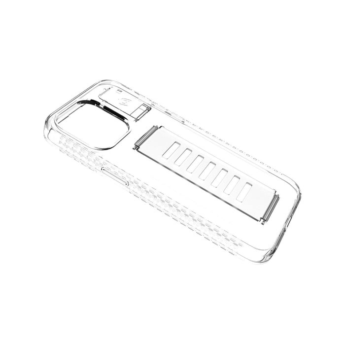 Grip2U case with stand for iPhone 15 Pro Max clear, supports MagSafe and comfortable grip, buy from TaMiMi Projects Qatar."